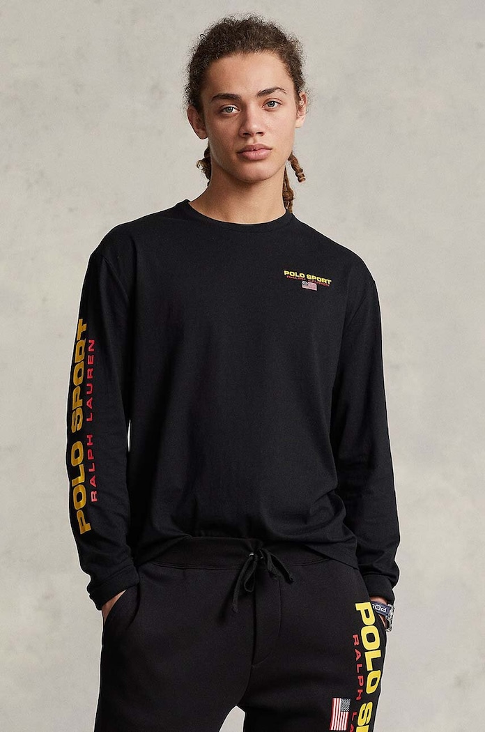 Βαμβακερή μπλούζα με μακριά μανίκια Polo Ralph Lauren βαμβάκι μαύρο 710814128
