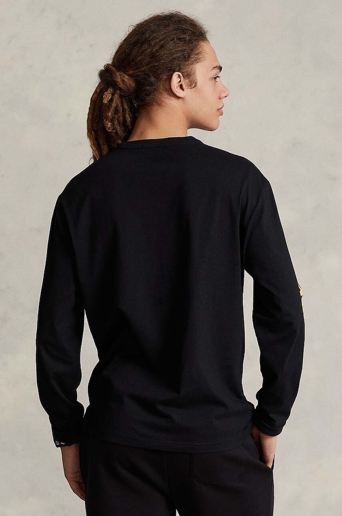 Βαμβακερή μπλούζα με μακριά μανίκια Polo Ralph Lauren 710814128 μαύρο SS25