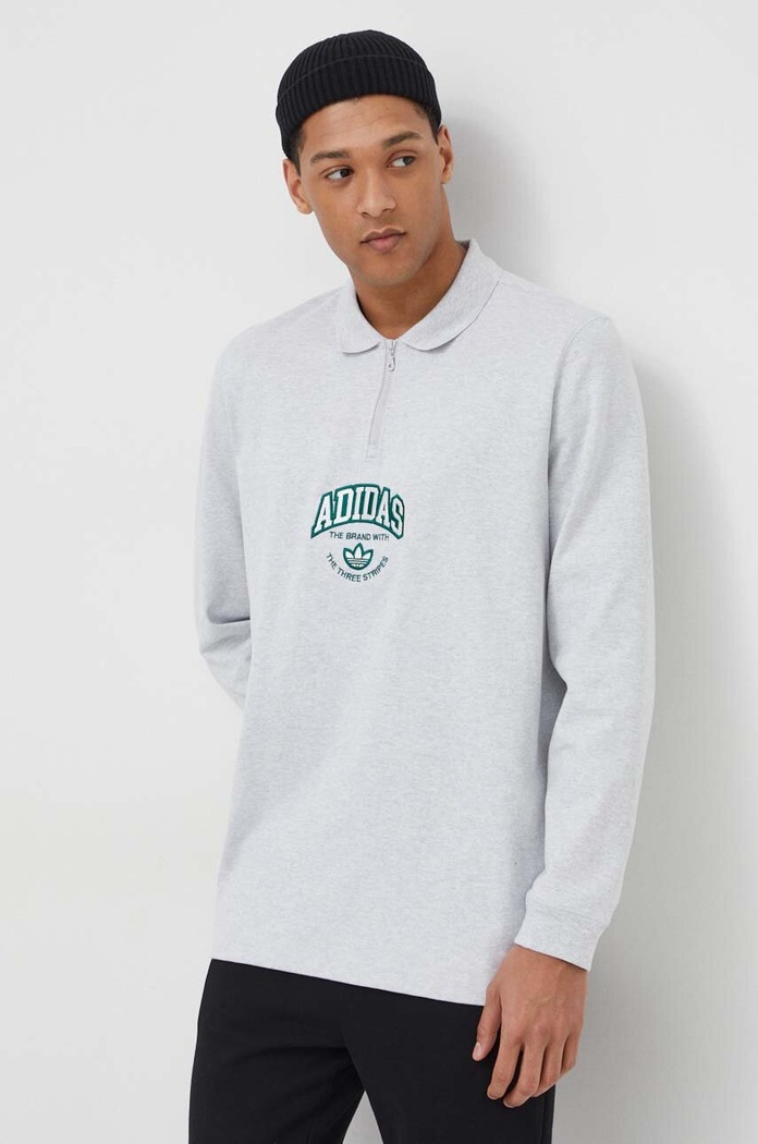 Pamučna dukserica adidas Originals natpis siva IS0241
