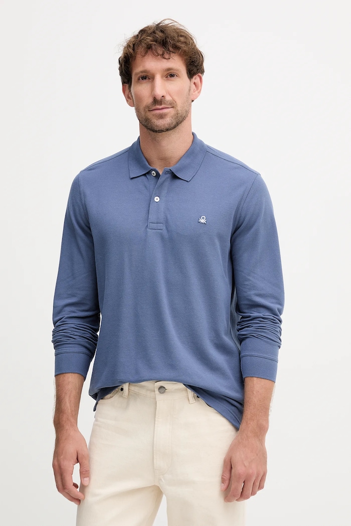 United Colors of Benetton longsleeve bawełniany niebieski 3089J3204