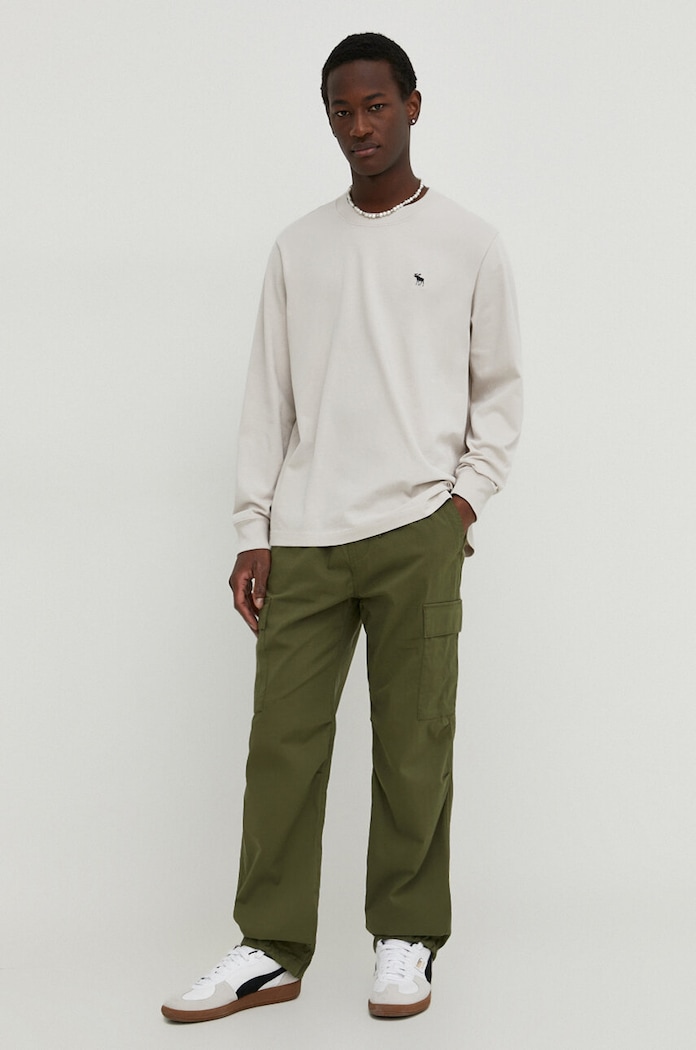Abercrombie & Fitch Βαμβακερή μπλούζα με μακριά μανίκια Abercrombie & Fitch KI124.4101.110 μπεζ SS24