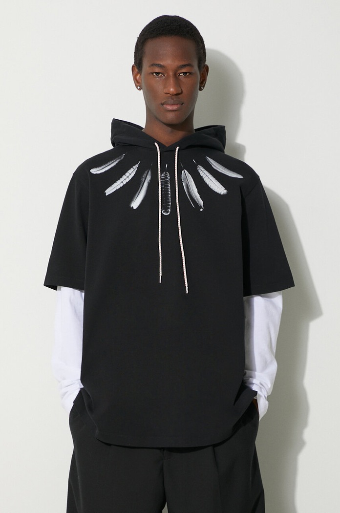 Marcelo Burlon hanorac de bumbac Collar Feathers Dbl Sleeves print negru CMAB044S24JER0021001
