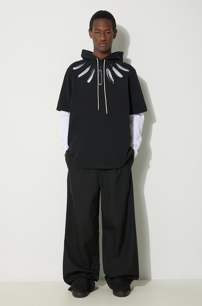 Marcelo Burlon hanorac de bumbac Collar Feathers Dbl Sleeves CMAB044S24JER0021001 negru SS24