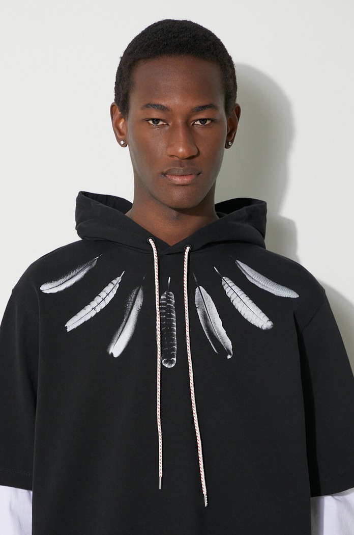 Marcelo Burlon hanorac de bumbac Collar Feathers Dbl Sleeves CMAB044S24JER0021001 negru