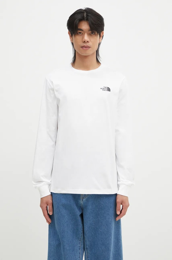 Βαμβακερή μπλούζα με μακριά μανίκια The North Face M L/S Redbox Tee κανονικό μπεζ NF0A87NNFN41