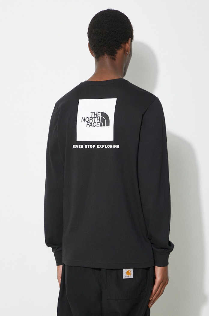 Bavlněné tričko s dlouhým rukávem The North Face M L/S Redbox Tee potisk černá NF0A87NNJK31