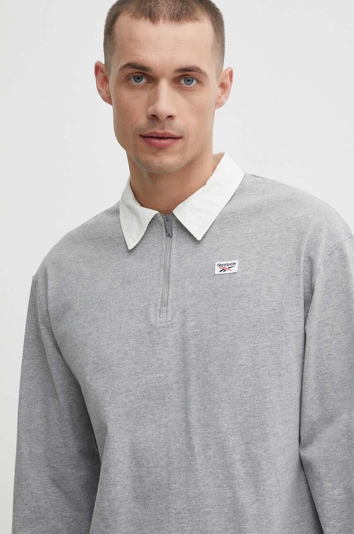 Памучна блуза с дълги ръкави Reebok Court Sport сив 100076423