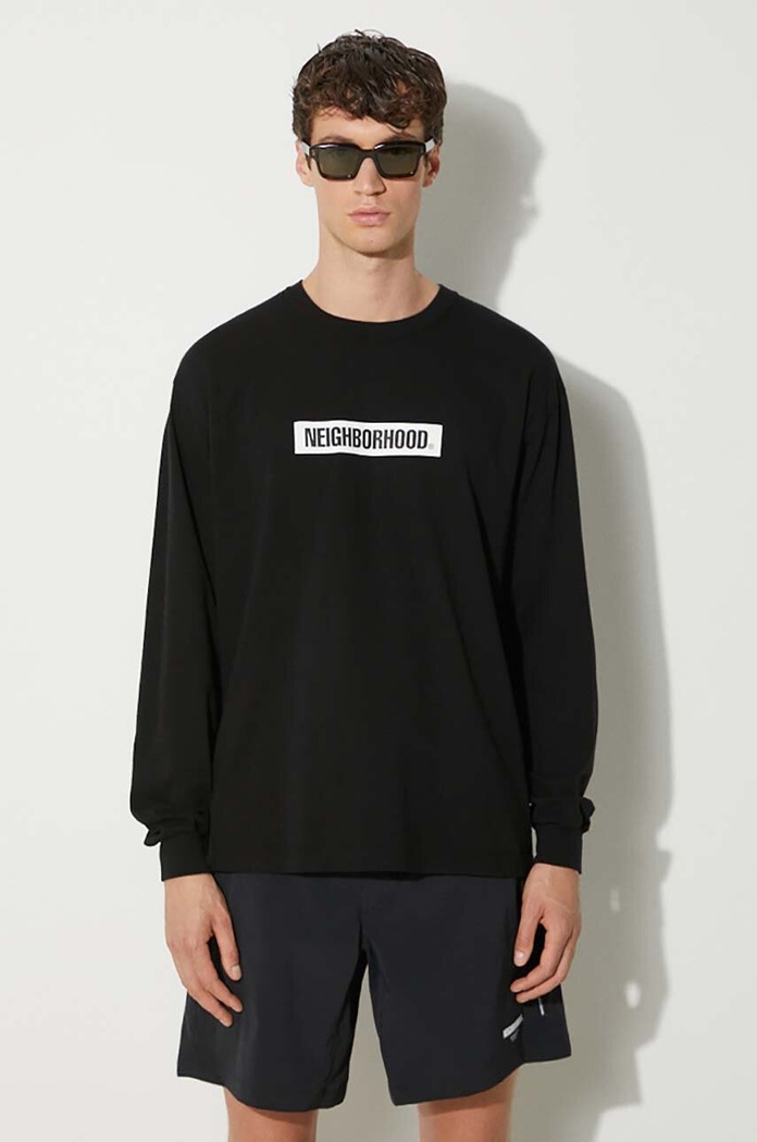 Βαμβακερή μπλούζα με μακριά μανίκια NEIGHBORHOOD NH . Tee Longsleeve-2 κανονικό μαύρο 241PCNH.LT02