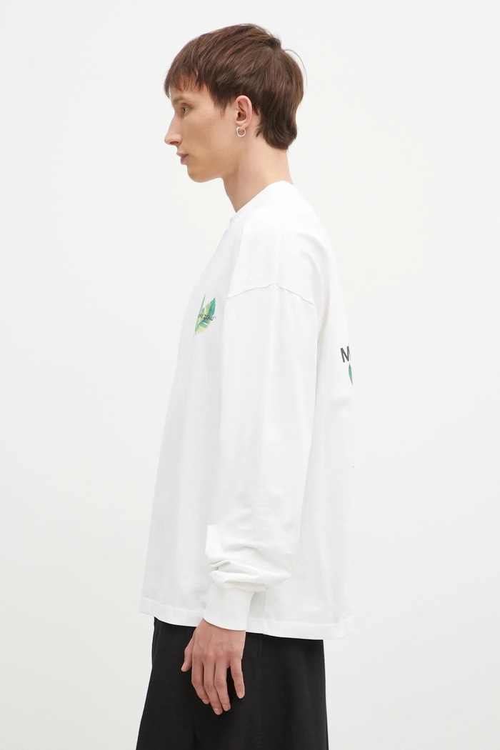 MKI MIYUKI ZOKU Top a maniche lunghe in cotone Leaf Long Sleeve Tee LEAF.LONG.SLEEVE.TEE bianco SS24