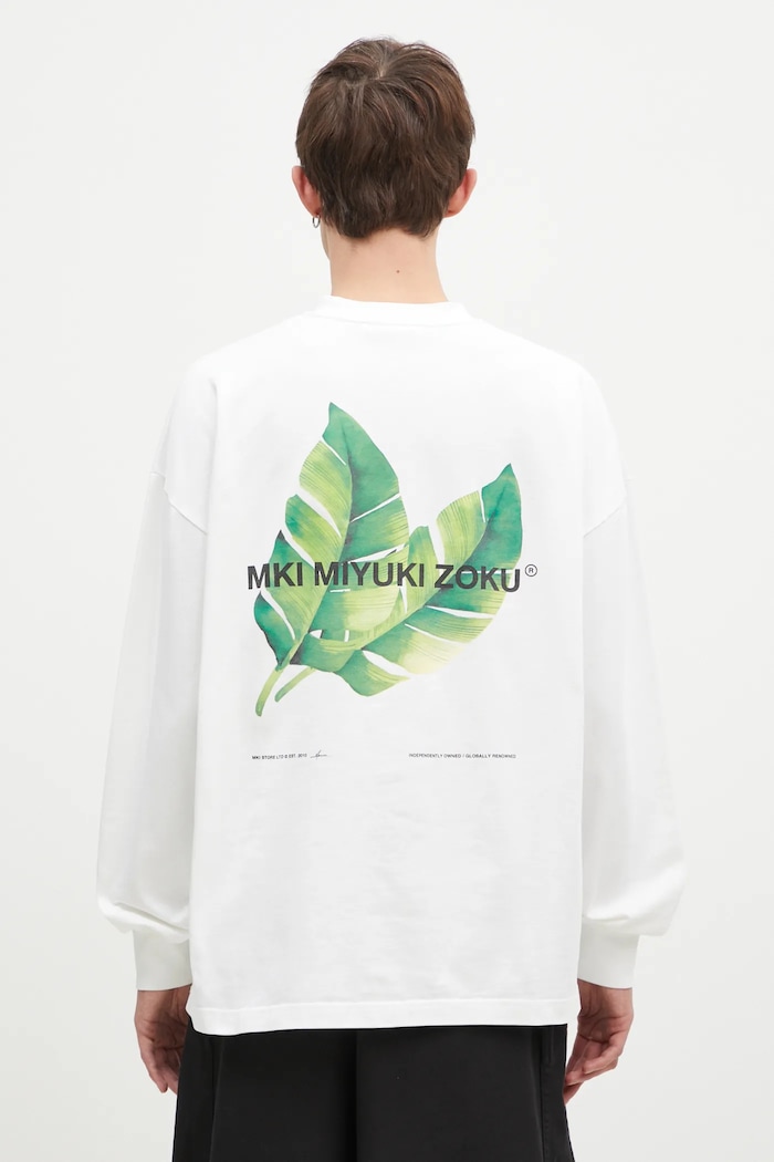 Abbigliamento MKI MIYUKI ZOKU Top a maniche lunghe in cotone Leaf Long Sleeve Tee LEAF.LONG.SLEEVE.TEE bianco