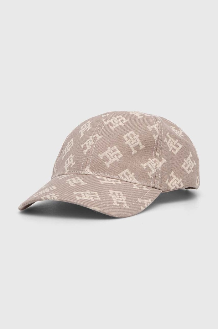 Tommy Hilfiger czapka z daszkiem bawełniana wzorzyste beżowy AW0AW15781