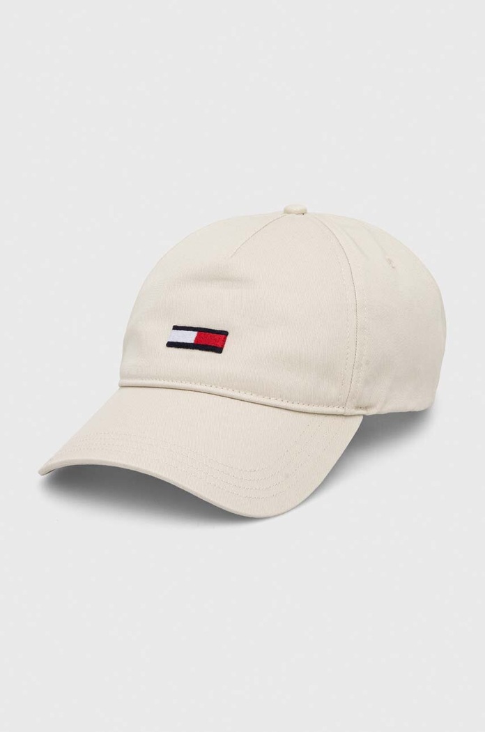 Tommy Jeans czapka z daszkiem bawełniana aplikacja beżowy AW0AW15842