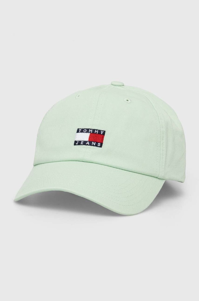 Pamučna kapa sa šiltom Tommy Jeans natpis zelena AW0AW15848