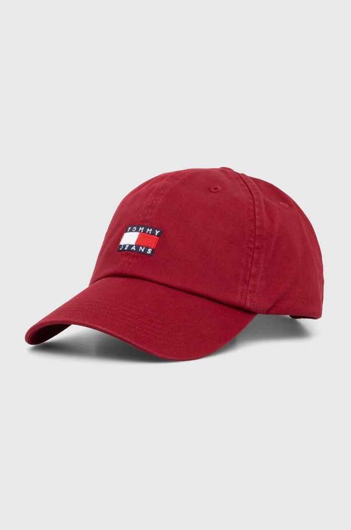 Tommy Jeans czapka z daszkiem bawełniana aplikacja bordowy AW0AW15848