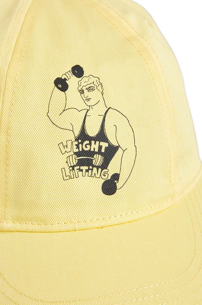 Chłopiec Mini Rodini czapka z daszkiem bawełniana dziecięca Weight lifting 2426510223 żółty