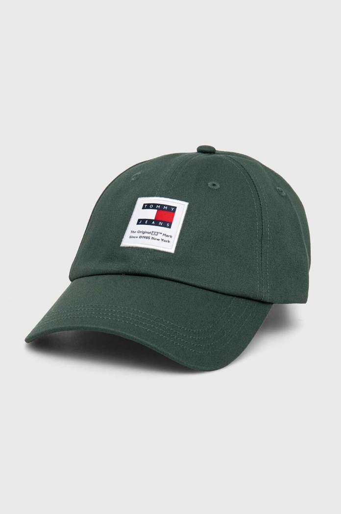 Tommy Jeans czapka z daszkiem bawełniana aplikacja zielony AM0AM12016