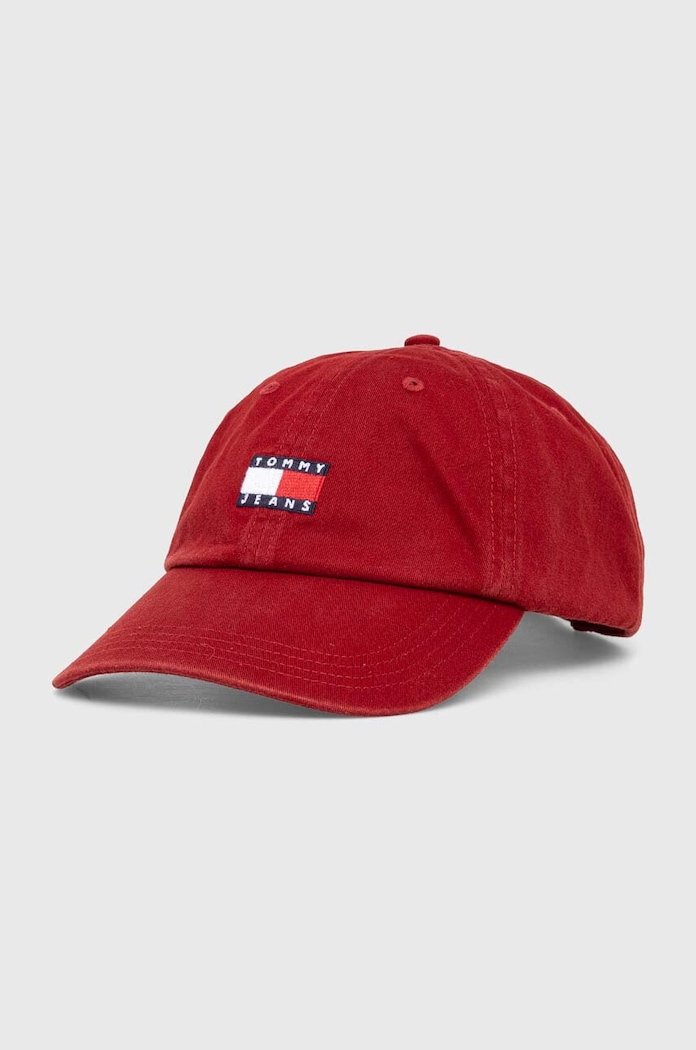 Βαμβακερό καπέλο του μπέιζμπολ Tommy Jeans απλικέ μπορντό AM0AM12020
