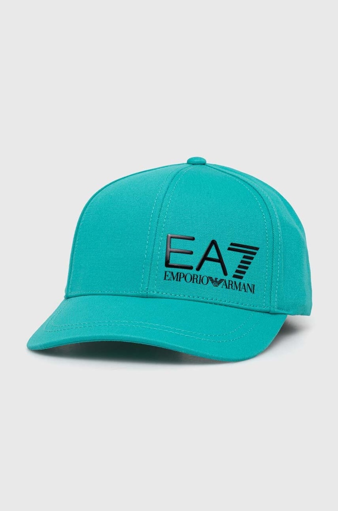 EA7 Emporio Armani czapka z daszkiem bawełniana nadruk turkusowy CC010.247088.26483