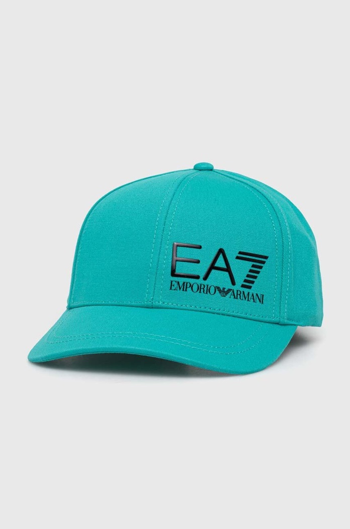 EA7 Emporio Armani czapka z daszkiem bawełniana nadruk turkusowy CC010.247088.26483
