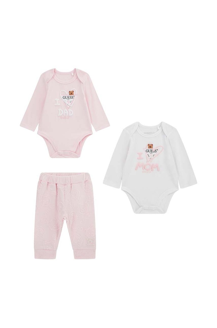 Guess komplet bawełniany niemowlęcy nadruk różowy H4RW15.J1314.G.PPYH