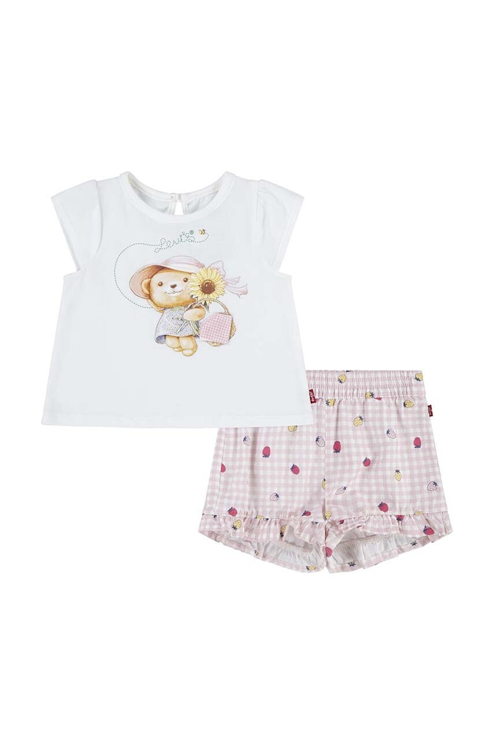 Levi's compleu bebe LVG LIV TEE & RUFFLE SHORT SET tricotaj roz 1EK319