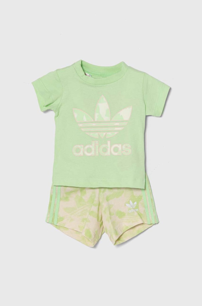 Детски памучен комплект adidas Originals надпис зелен IT7302