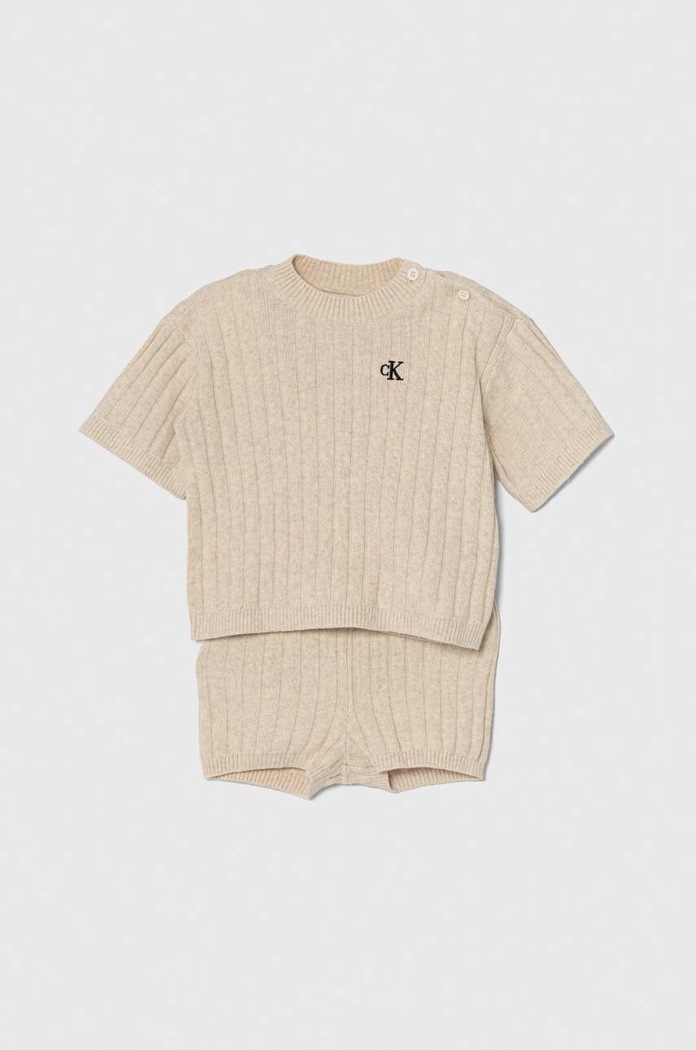 Calvin Klein Jeans set per neonati in misto lino maglia beige IN0IN00185.PPYH