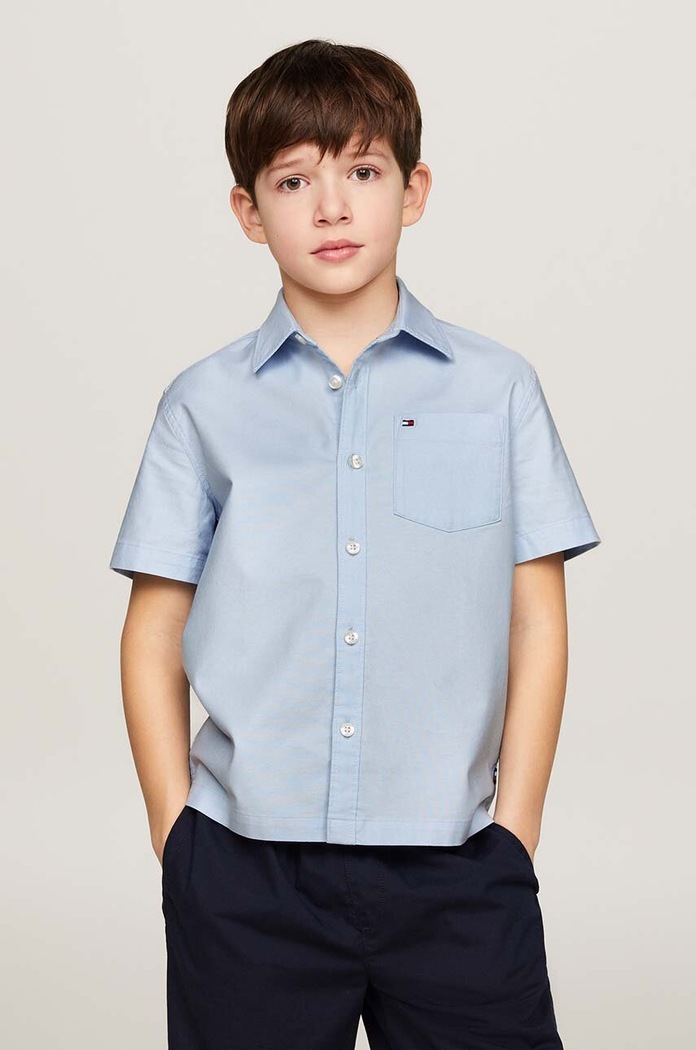 Dětská košile Tommy Hilfiger s elastanem modrá KB0KB08864.128.176.PPYH
