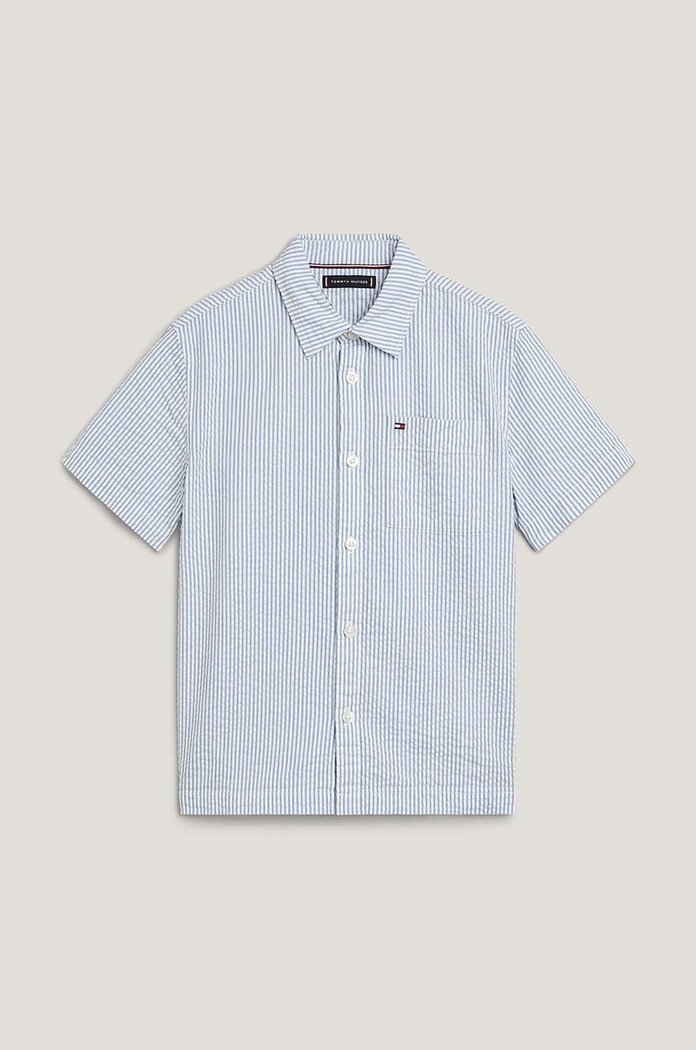 Dětská bavlněná košile Tommy Hilfiger krátký modrá KB0KB08953.128.176.PPYH