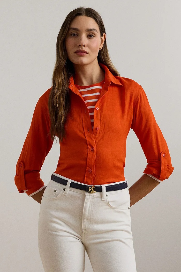 Lauren Ralph Lauren koszula damska lniana regular pomarańczowy 200782777