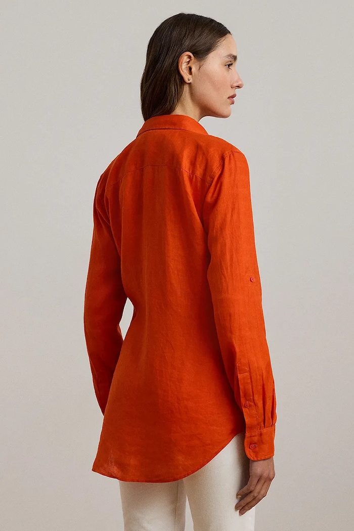 Lauren Ralph Lauren koszula damska lniana 200782777 pomarańczowy SS26