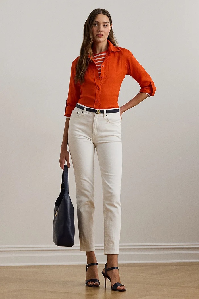 Odzież Lauren Ralph Lauren koszula damska lniana 200782777 pomarańczowy