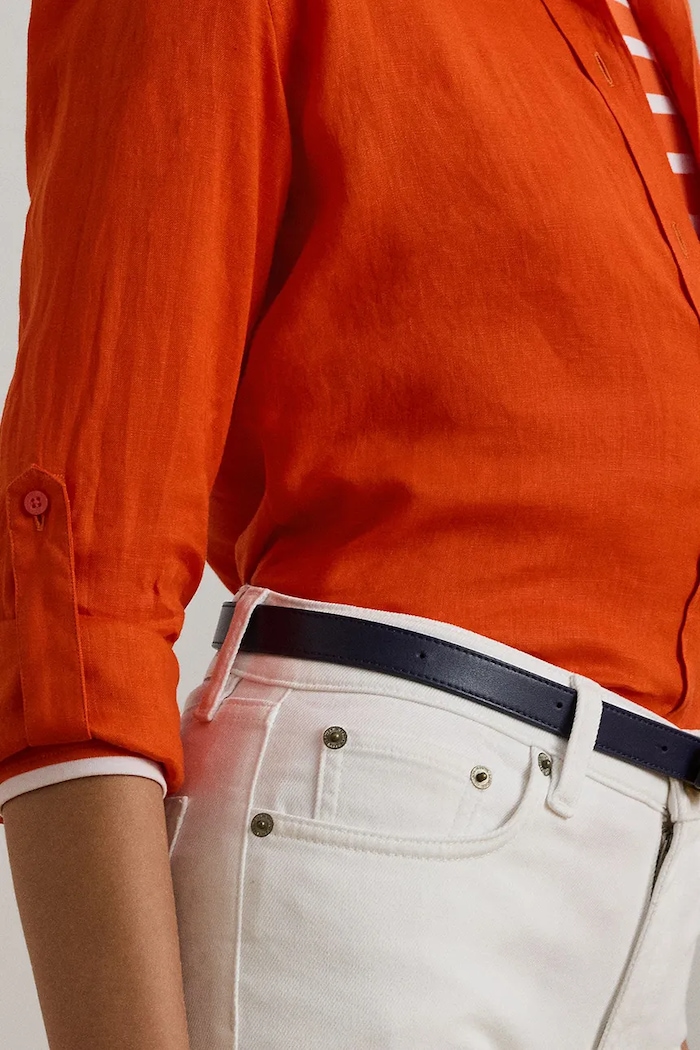 Lauren Ralph Lauren koszula damska lniana pomarańczowy 200782777