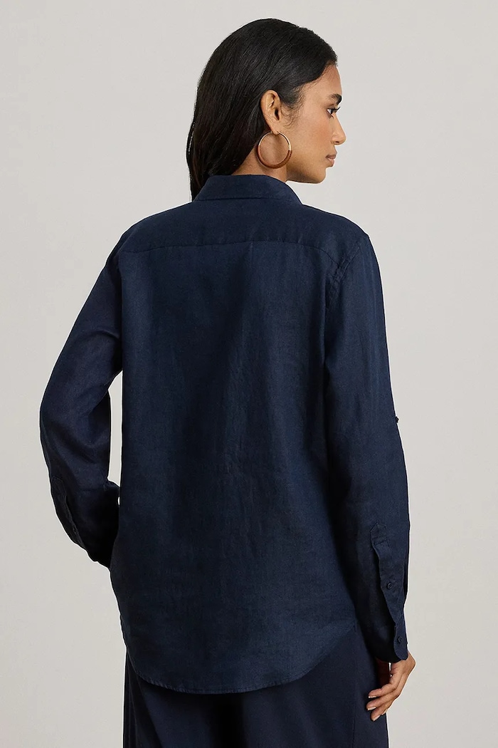 Lauren Ralph Lauren košulja za žene od lana 200782777 mornarsko plava SS26