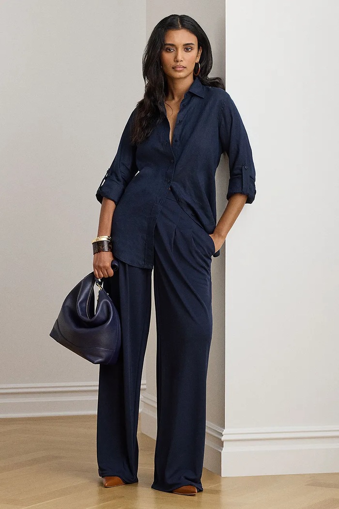 Odjeća Lauren Ralph Lauren košulja za žene od lana 200782777 mornarsko plava