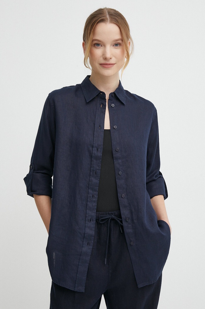 Lauren Ralph Lauren риза дамска ленена тъмносин 200782777
