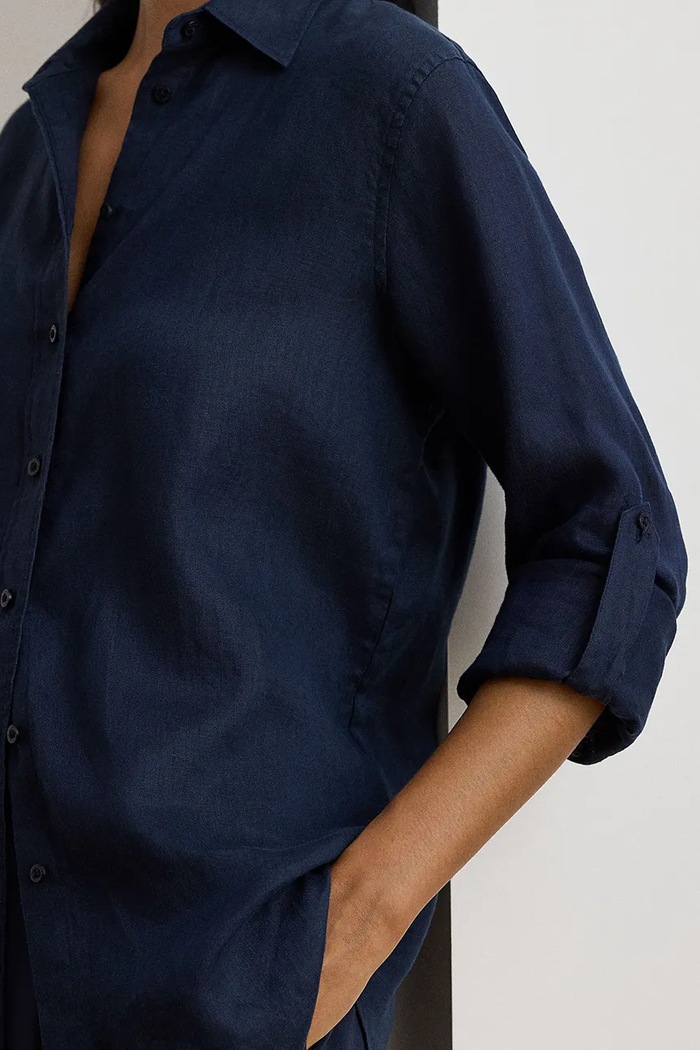 Lauren Ralph Lauren košulja za žene od lana mornarsko plava 200782777