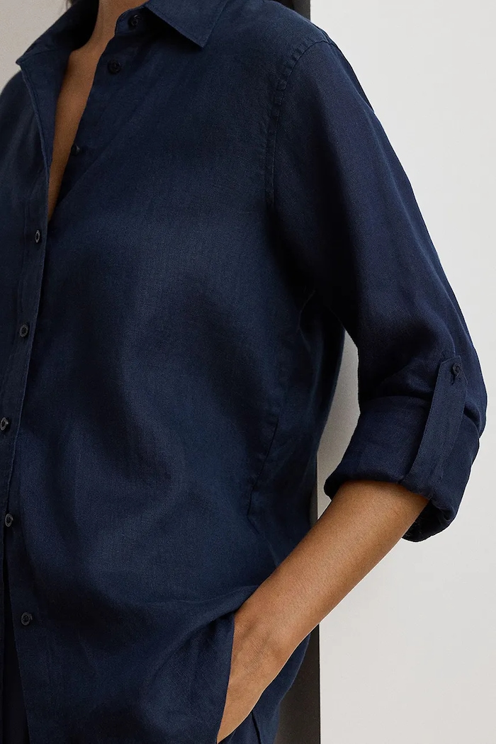Lauren Ralph Lauren košulja za žene od lana mornarsko plava 200782777