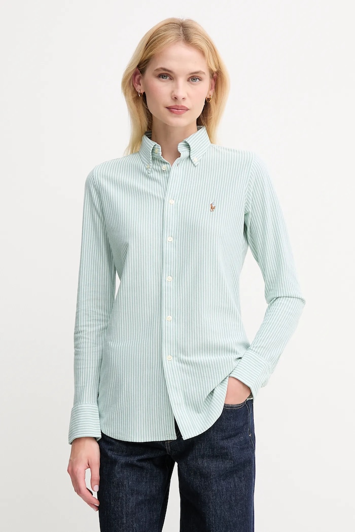 Polo Ralph Lauren cămașă pentru femei din bumbac cu modele verde 211910131