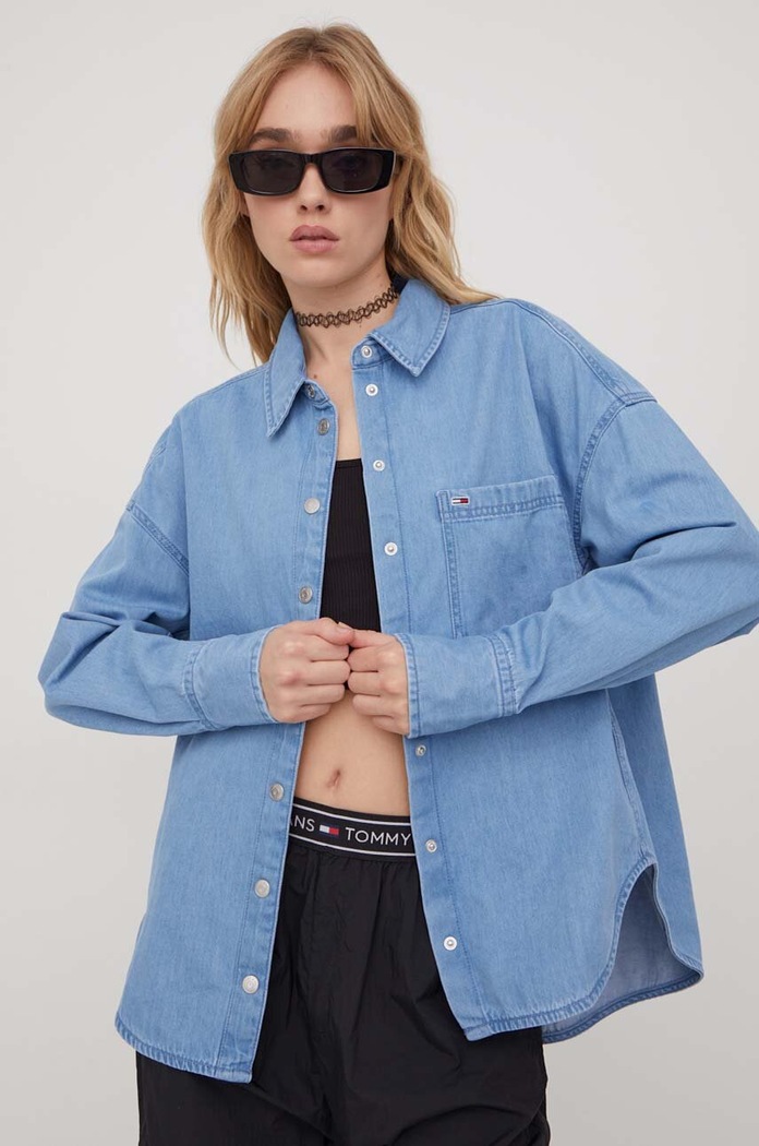 Džínová košile Tommy Jeans modrá DW0DW17355
