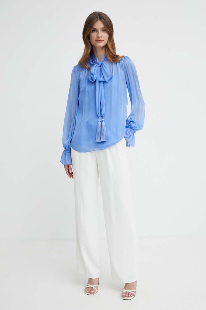 Hedvábná halenka Luisa Spagnoli RUNWAY COLLECTION modrá 541119