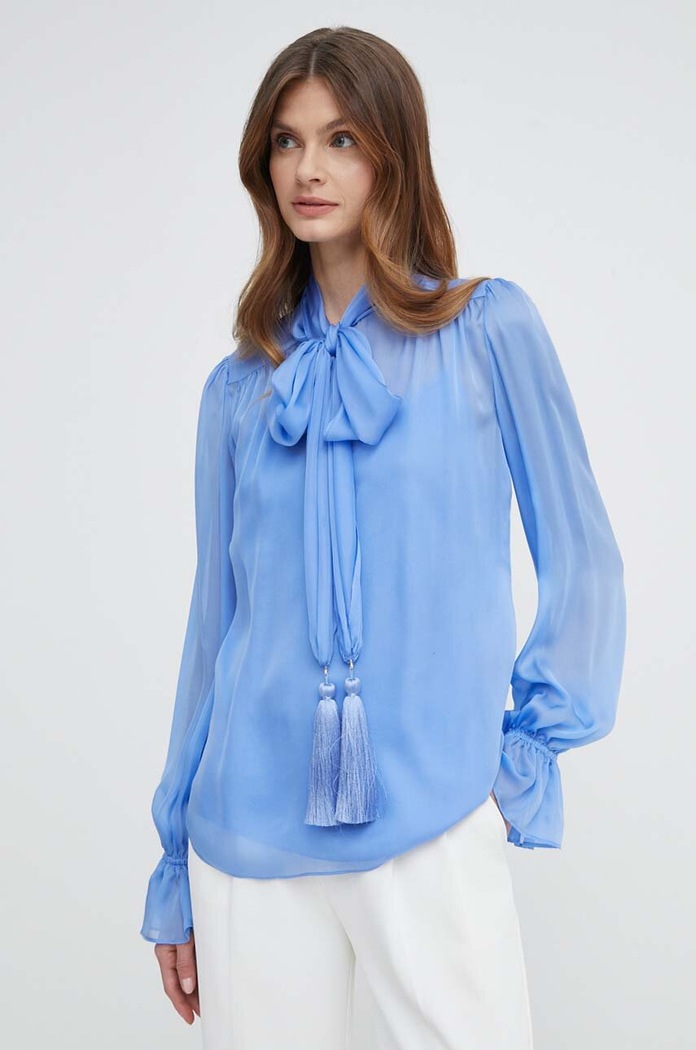Hedvábná halenka Luisa Spagnoli RUNWAY COLLECTION 541119 modrá