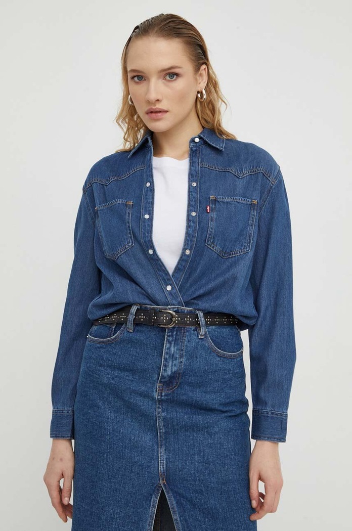 Τζιν πουκάμισο Levi's μακρύ μπλε A7244
