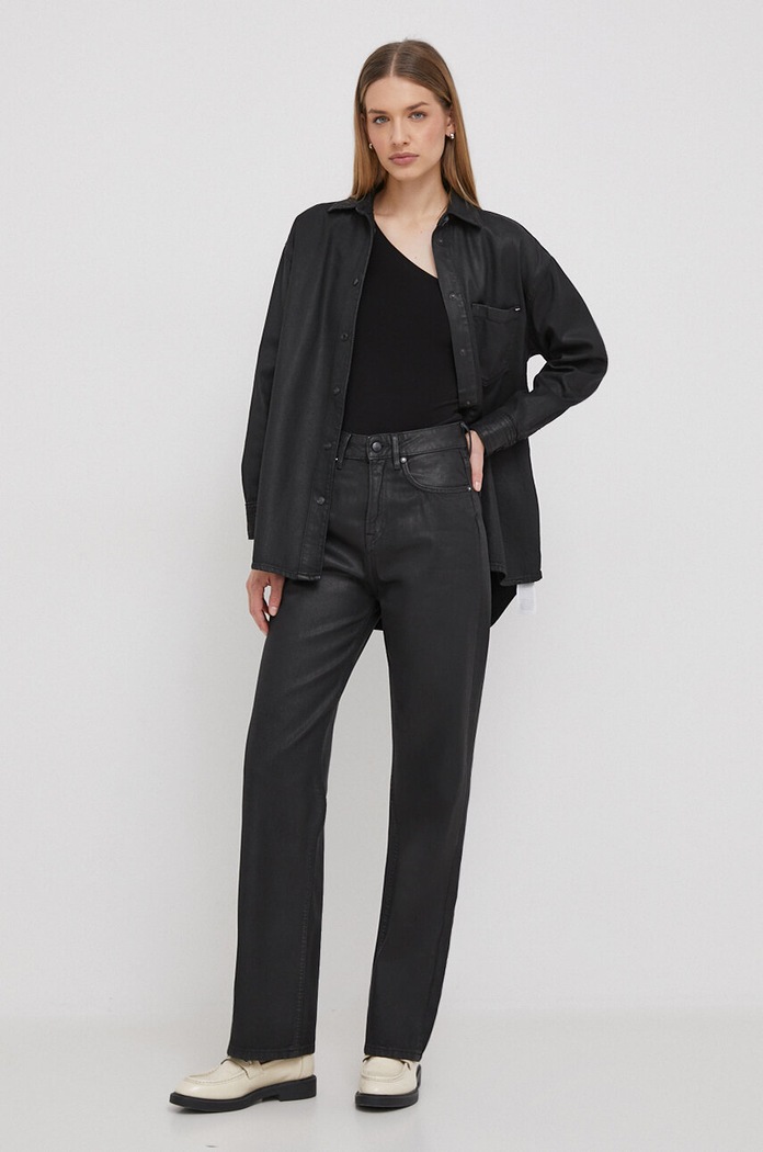 Pepe Jeans koszula bawełniana ALIX COATED PL304729 czarny SS24
