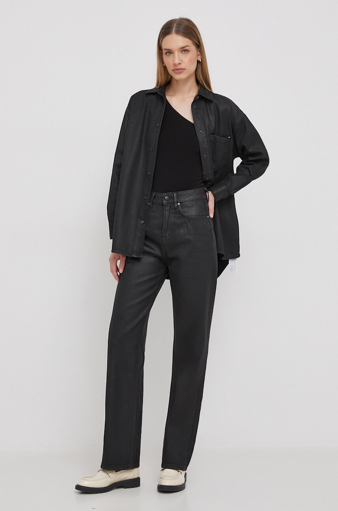 Pepe Jeans koszula bawełniana ALIX COATED PL304729 czarny SS24