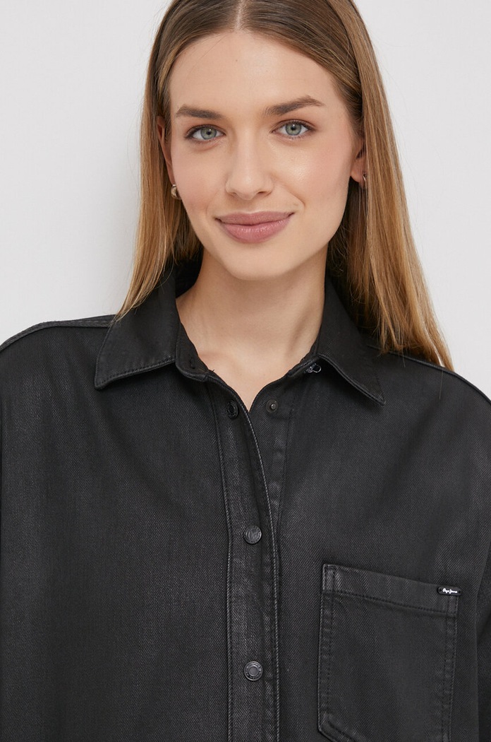 Pepe Jeans koszula bawełniana ALIX COATED czarny PL304729
