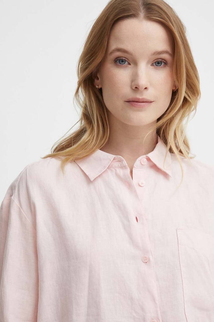 Tommy Hilfiger koszula lniana różowy WW0WW41389