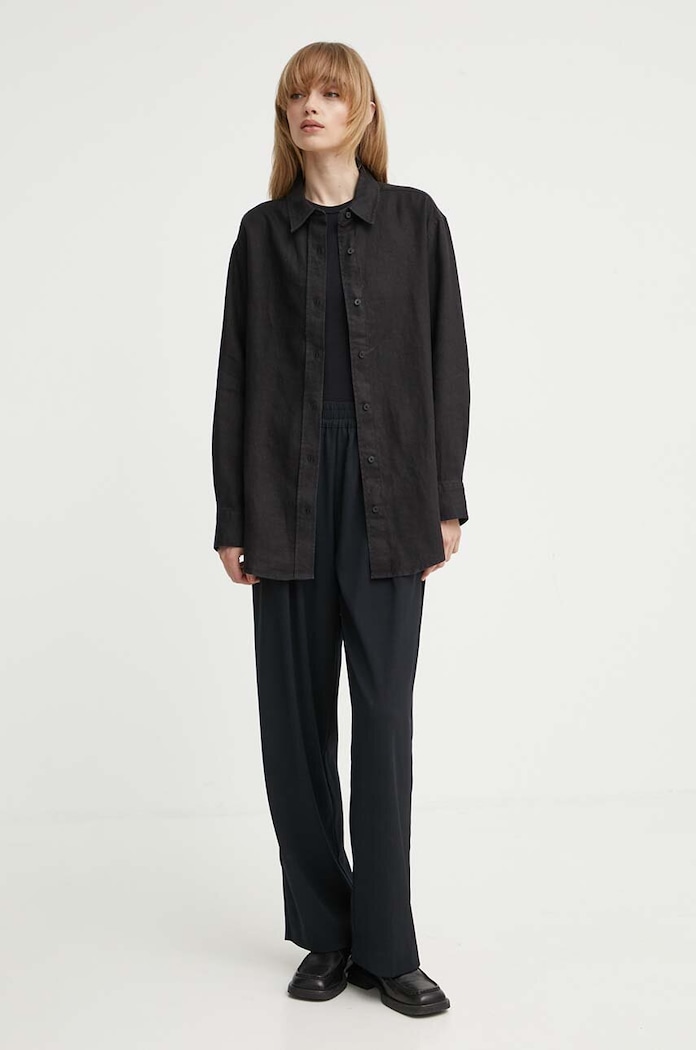 Samsoe Samsoe koszula lniana SALOVA F24100188 czarny SS24