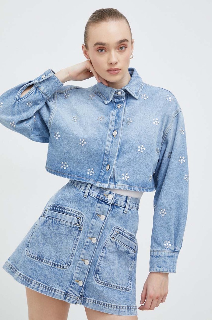 Дънкова риза MSGM щампа син 3641MDE234X.247272