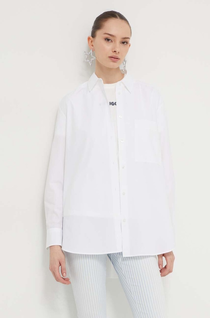 Бавовняна сорочка HUGO The Oversize Shirt casual білий 50515741